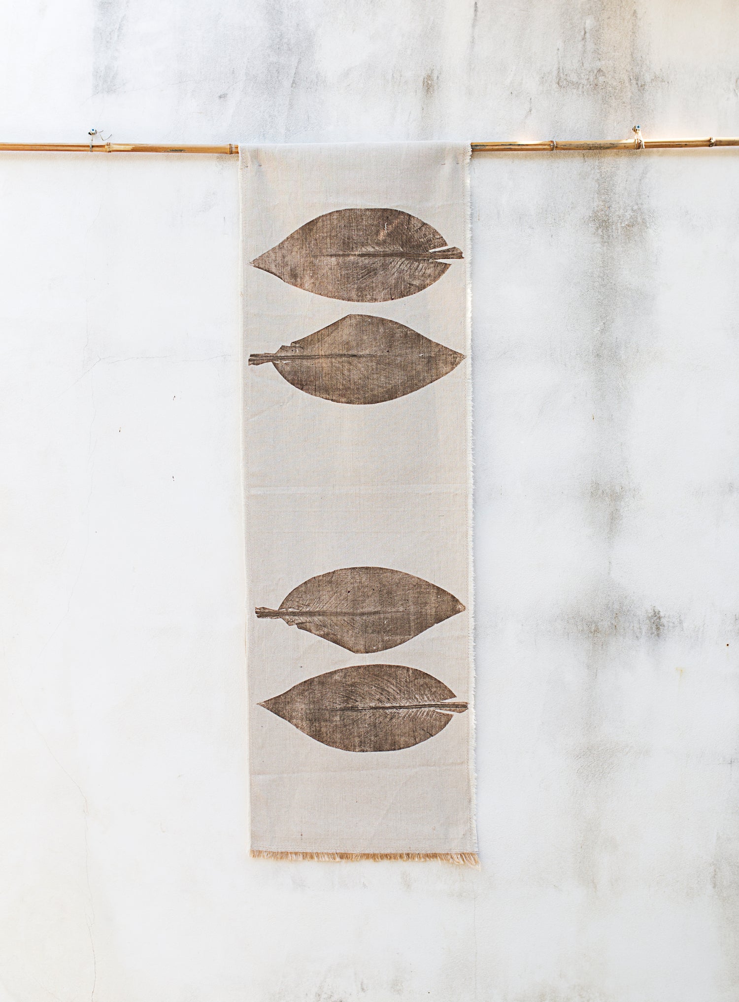 Hand-Printed Alpinia Leaf Tablecloth | Cotton & Jute Blend | fuga in Sicily