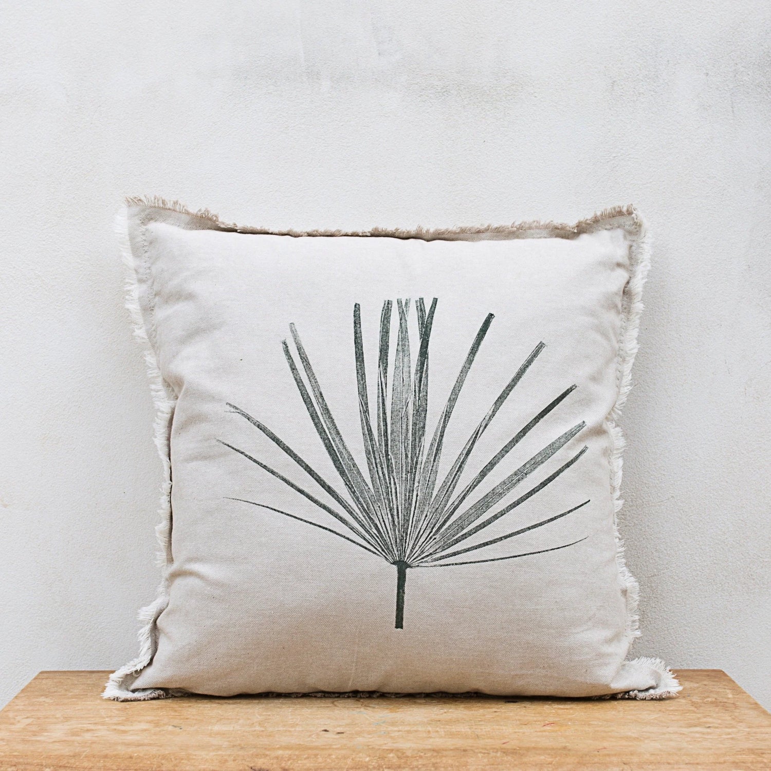 Hand-Printed Palma Leaf Cushion Cover | Cotton & Jute Blend | fuga in Sicily