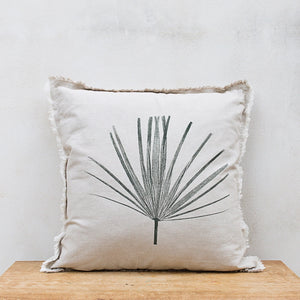 Hand-Printed Palma Leaf Cushion Cover | Linen & Jute Blend | fuga in Sicily