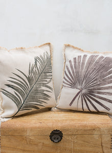 Handmade cushion print on natural fabrics. We love vegetable fabrics, in particular hemp, linen and cotton.