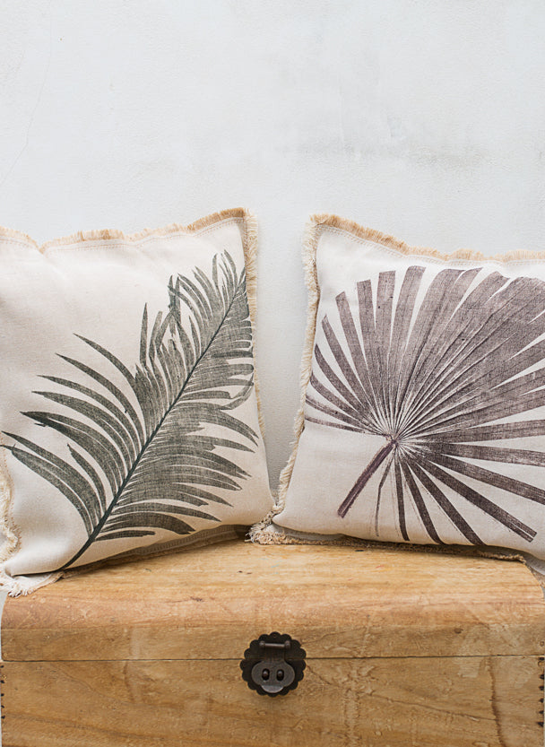 Handmade cushion print on natural fabrics. We love vegetable fabrics, in particular hemp, linen and cotton.