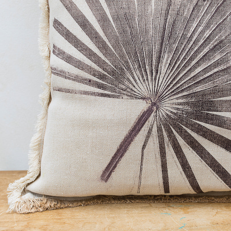 Hand-Printed Washingtonia Leaf Cushion Cover | Cotton & Jute Blend | fuga in Sicily