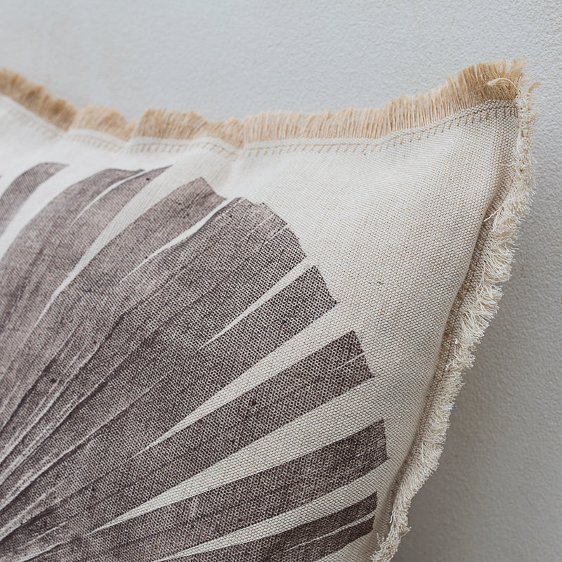 Hand-Printed Washingtonia Leaf Cushion Cover | Cotton & Jute Blend | fuga in Sicily
