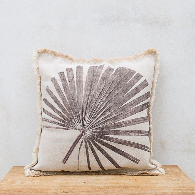 Hand-Printed Washingtonia Leaf Cushion Cover | Cotton & Jute Blend | fuga in Sicily
