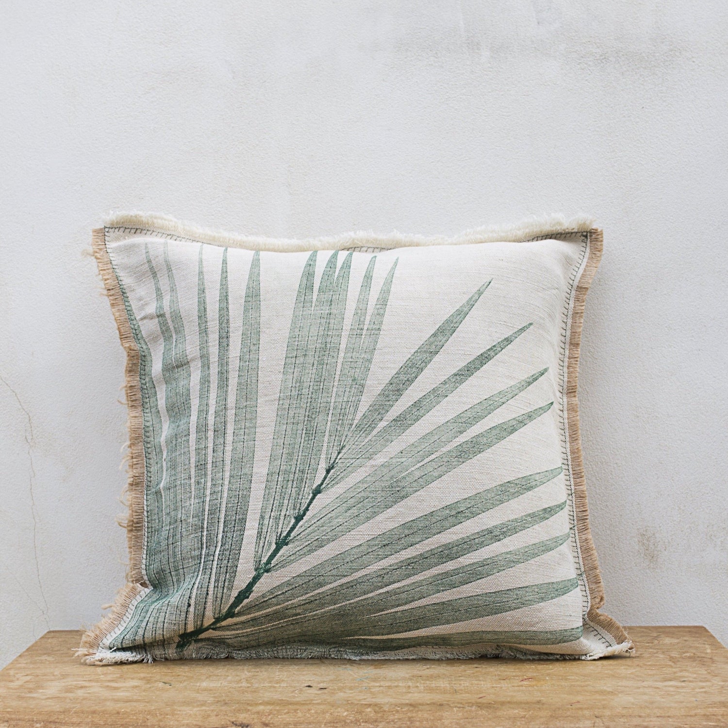 Hand-Printed Kentia Leaf Cushion Cover | Cotton & Jute Blend | fuga in Sicily