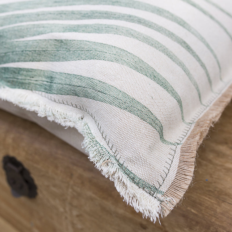 Hand-Printed Kentia Leaf Cushion Cover | Cotton & Jute Blend | fuga in Sicily