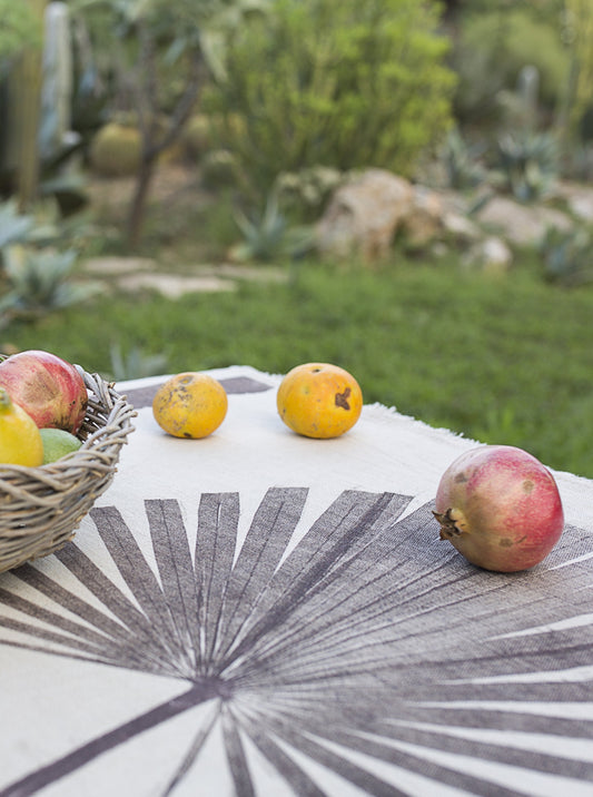 Hand-Printed Washingtonia Leaf Tablecloth | Cotton & Jute Blend | fuga in Sicily