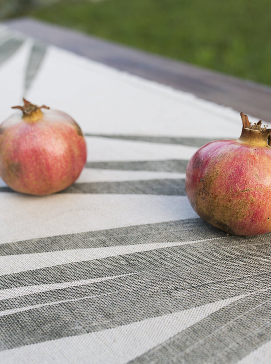 Hand-Printed Kentia Leaf Tablecloth | Cotton & Jute Blend | fuga in Sicily