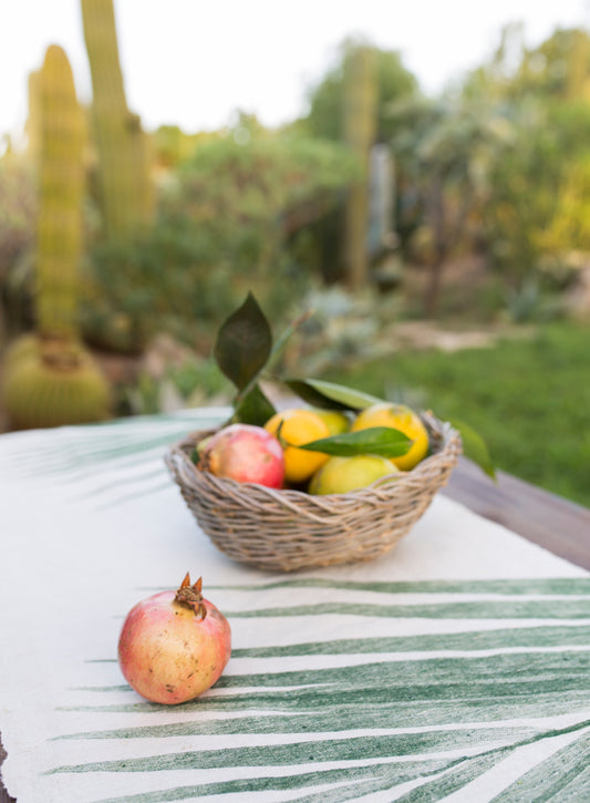 Hand-Printed Kentia Leaf Tablecloth | Cotton & Jute Blend | fuga in Sicily