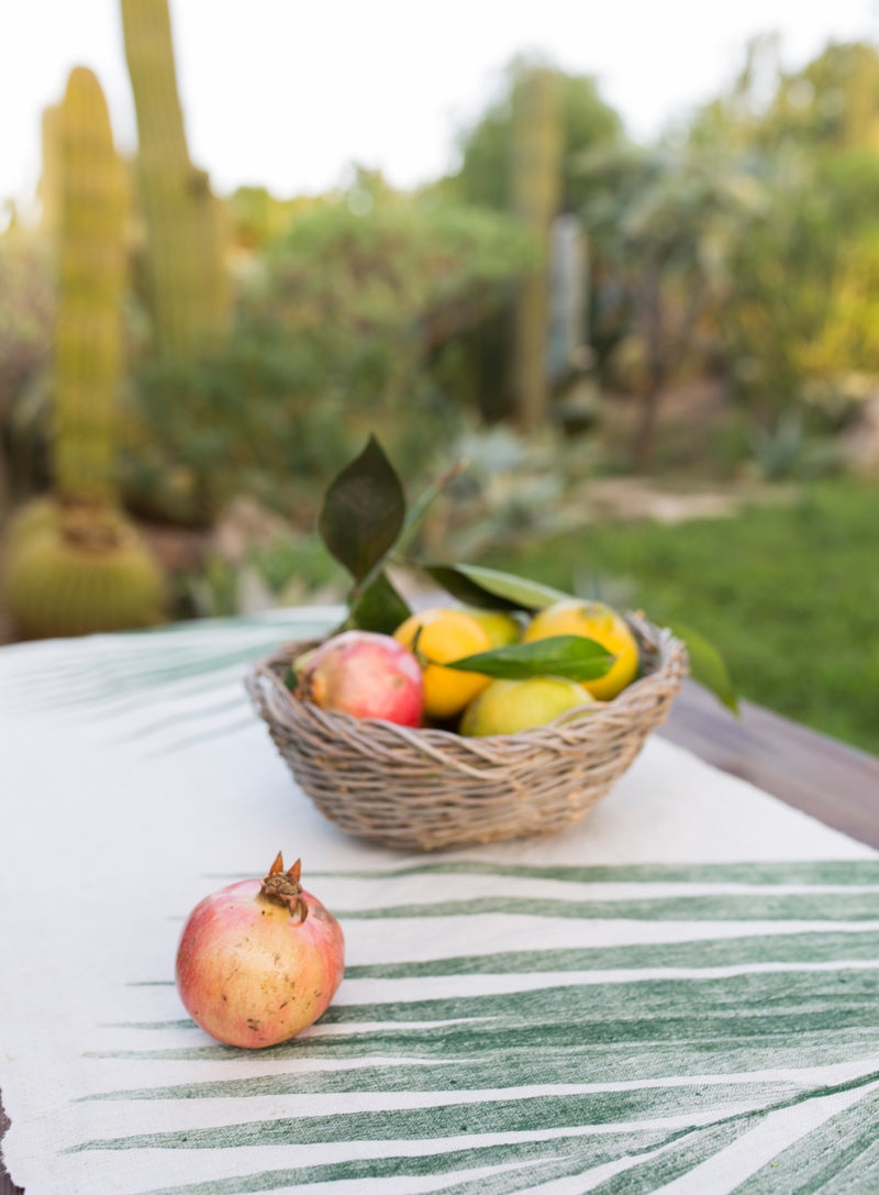 Hand-Printed Kentia Leaf Tablecloth | Cotton & Jute Blend | fuga in Sicily
