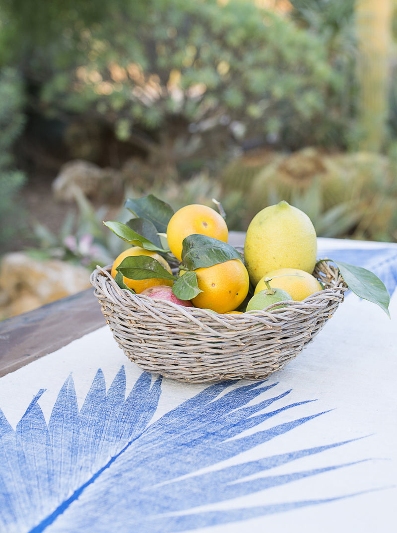 Hand-Printed Kentia Leaf Tablecloth | Cotton & Jute Blend | fuga in Sicily