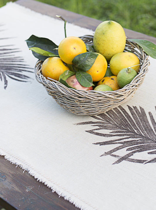 Hand-Printed Cycas Leaf Tablecloth | Cotton & Jute Blend | fuga in Sicily