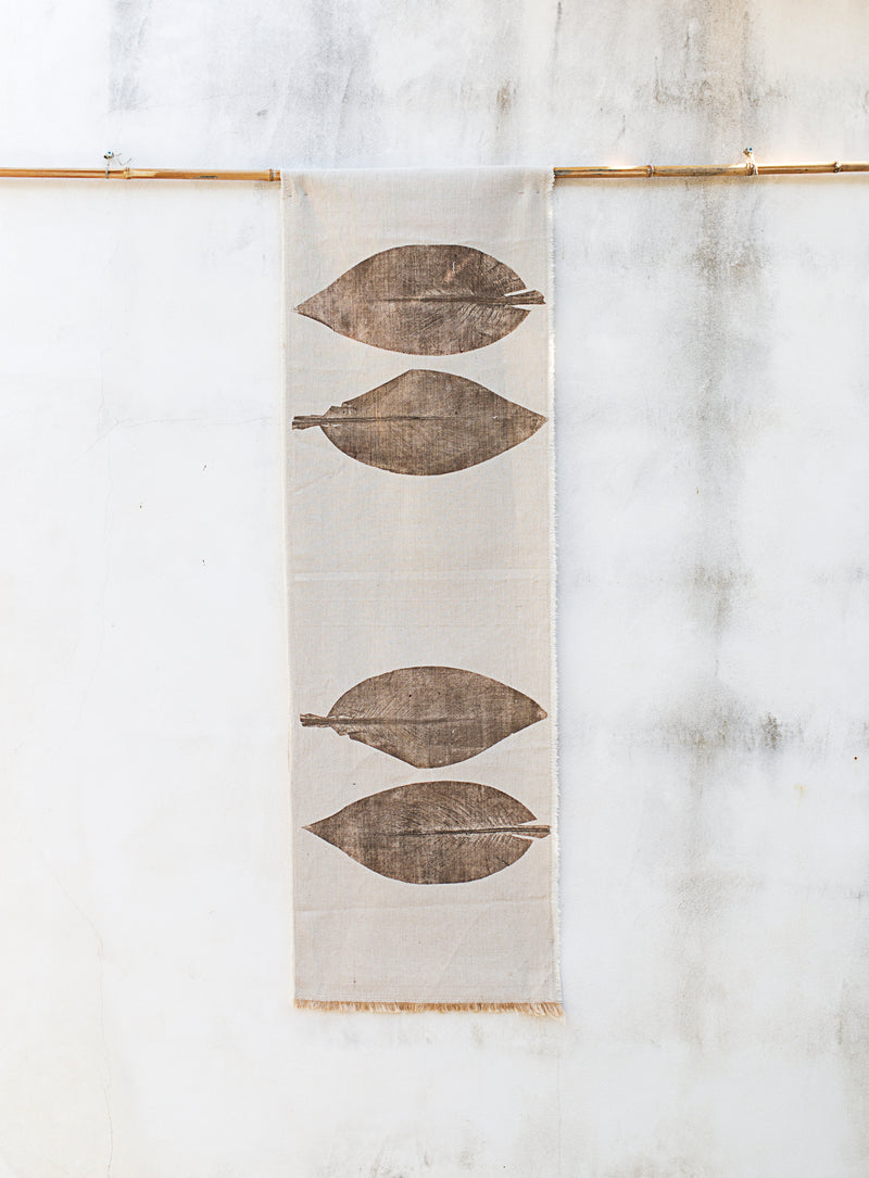 Hand-Printed Alpinia Leaf Tablecloth | Cotton & Jute Blend | fuga in Sicily