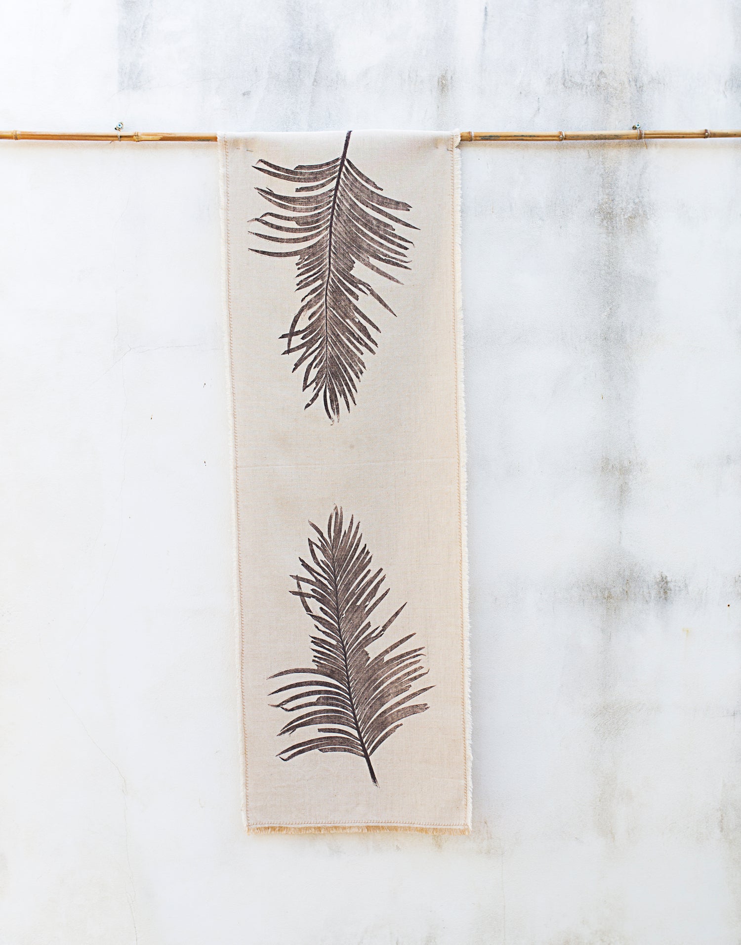 Hand-Printed Cycas Leaf Tablecloth | Cotton & Jute Blend | fuga in Sicily
