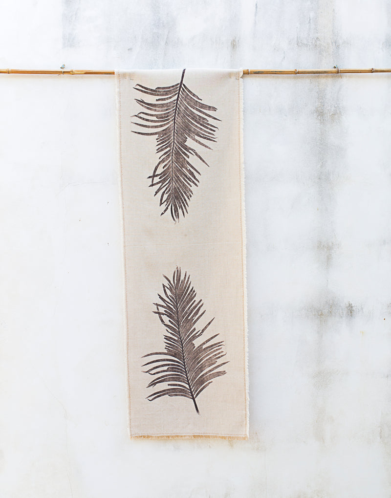 Hand-Printed Cycas Leaf Tablecloth | Cotton & Jute Blend | fuga in Sicily