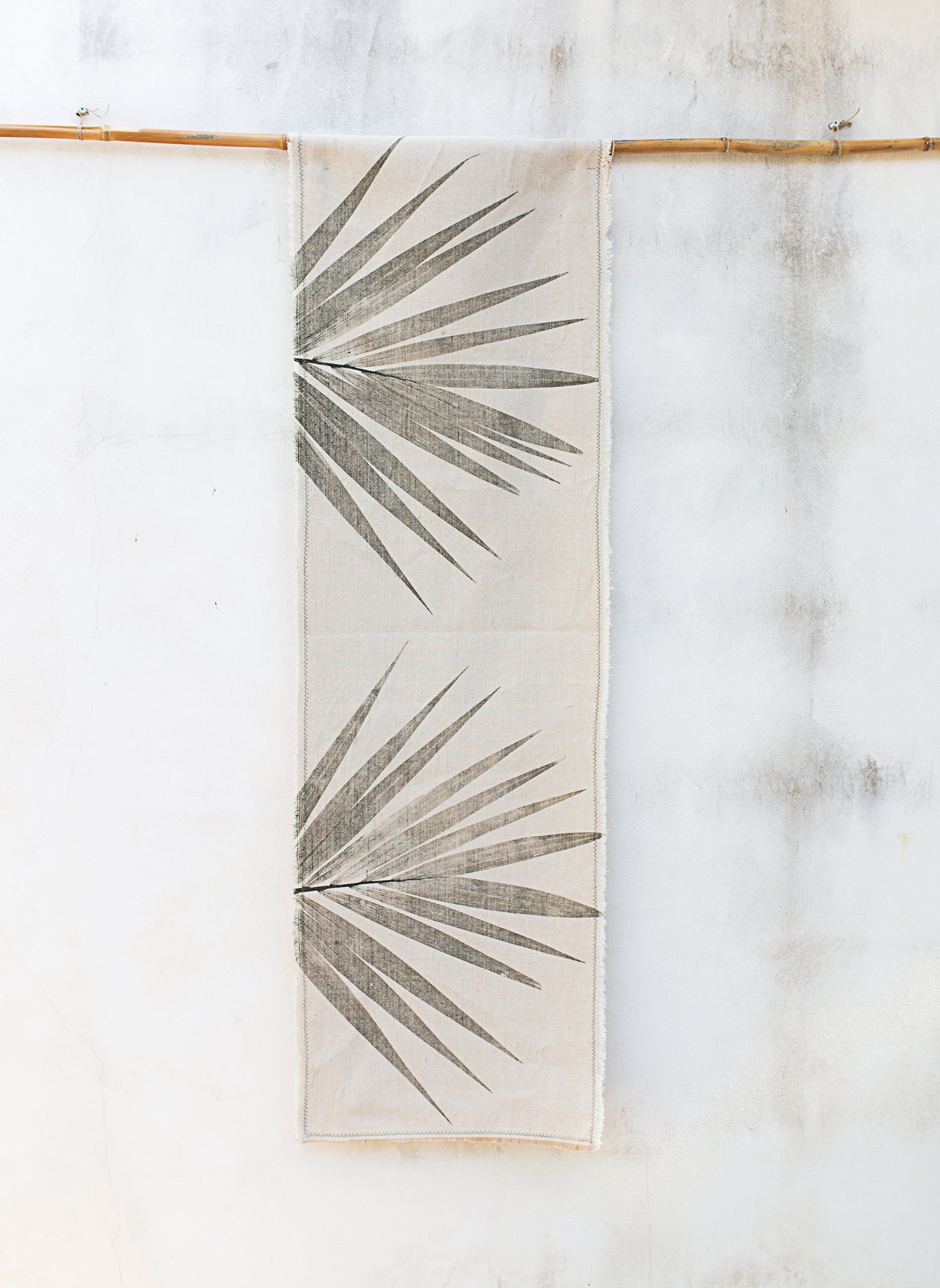 Hand-Printed Kentia Leaf Tablecloth | Cotton & Jute Blend | fuga in Sicily