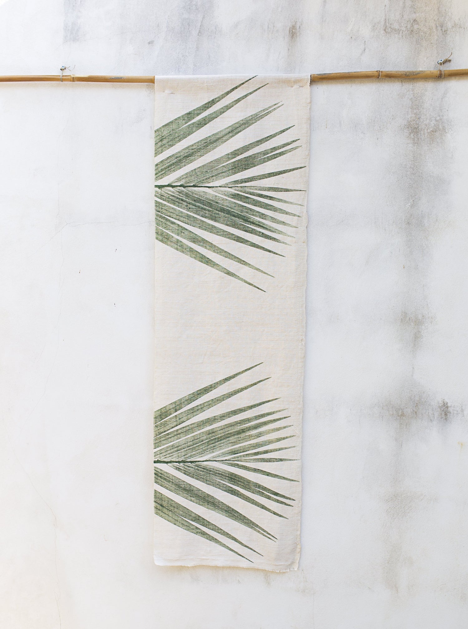 Hand-Printed Kentia Leaf Tablecloth | Cotton & Jute Blend | fuga in Sicily