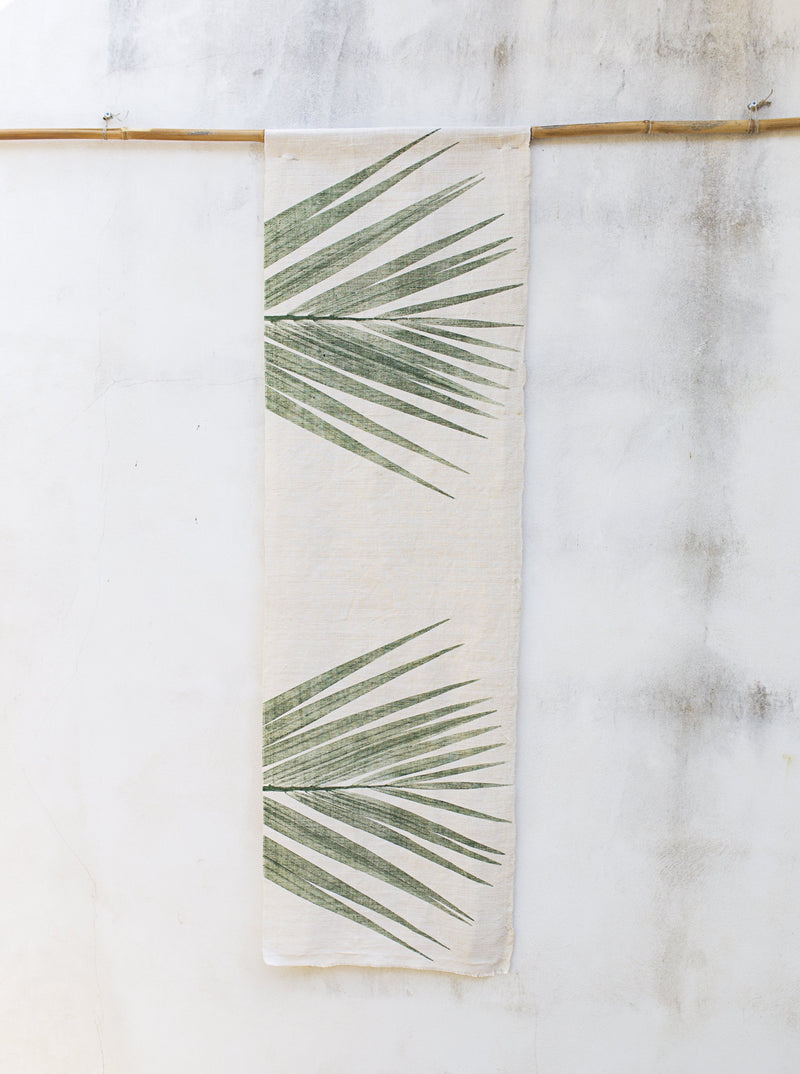 Hand-Printed Kentia Leaf Tablecloth | Cotton & Jute Blend | fuga in Sicily