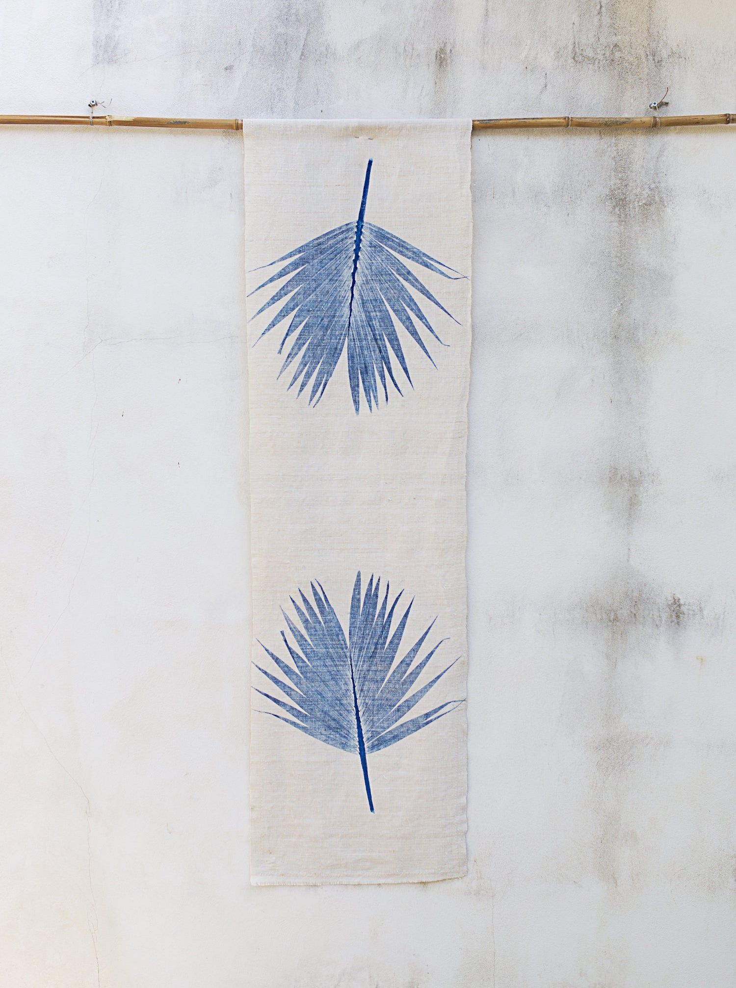 Hand-Printed Kentia Leaf Tablecloth | Cotton & Jute Blend | fuga in Sicily