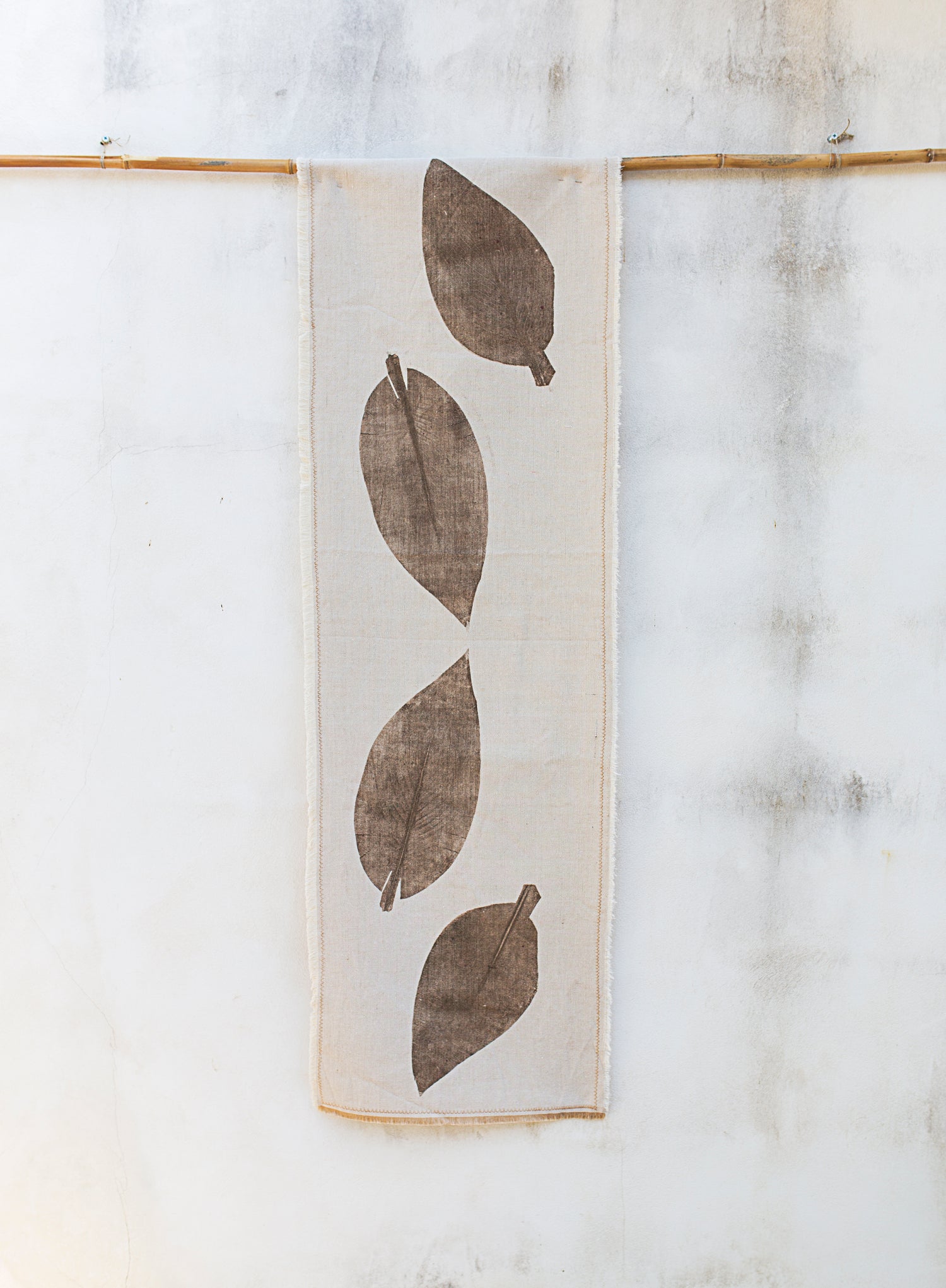 Hand-Printed Alpinia Leaf Tablecloth | Cotton & Jute Blend | fuga in Sicily
