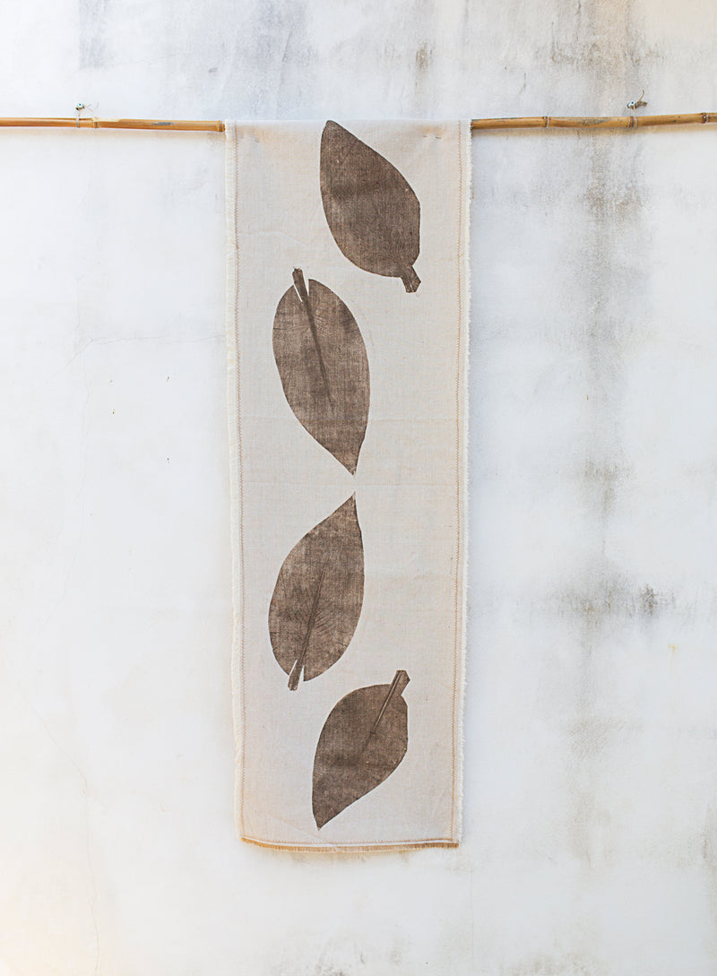 Hand-Printed Alpinia Leaf Tablecloth | Cotton & Jute Blend | fuga in Sicily