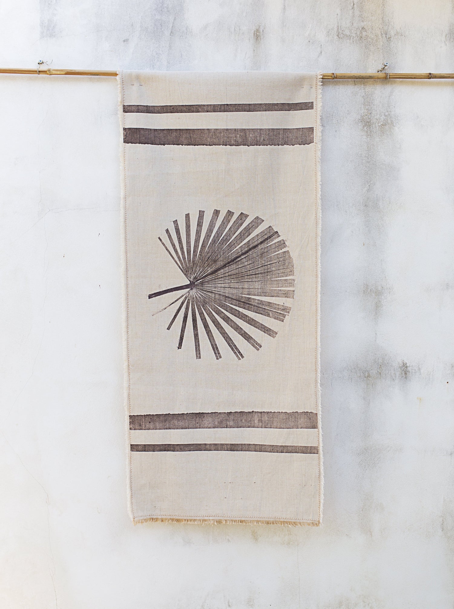 Hand-Printed Washingtonia Leaf Tablecloth | Cotton & Jute Blend | fuga in Sicily