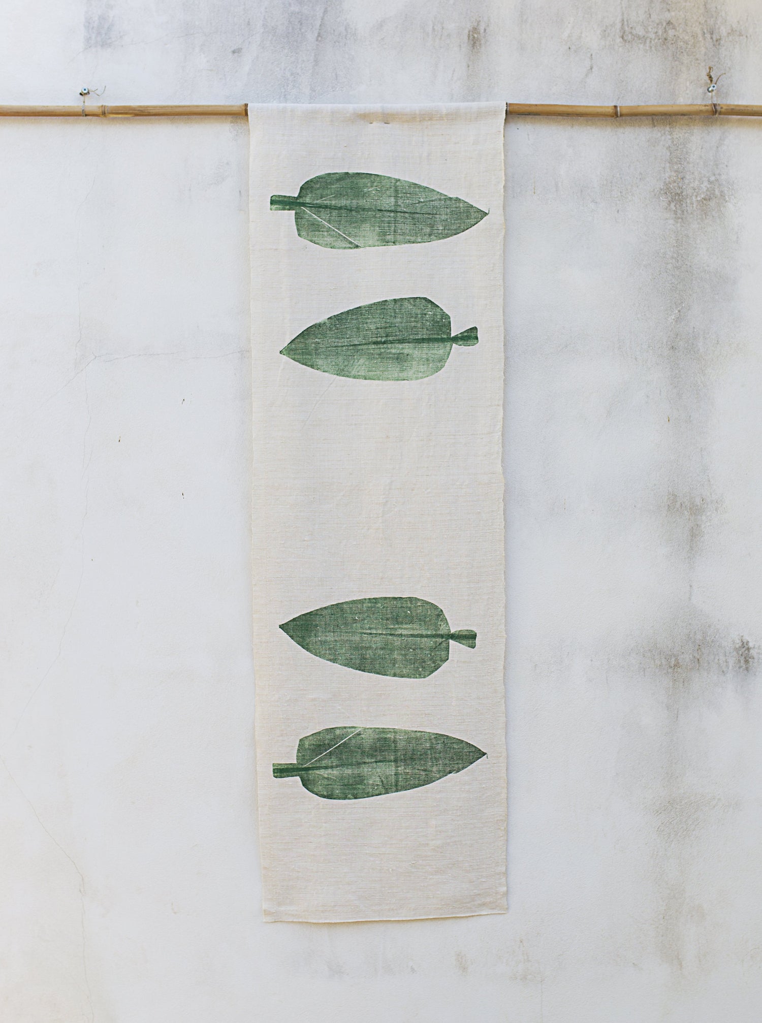 Hand-Printed Alpinia Leaf Tablecloth | Cotton & Jute Blend | fuga in Sicily
