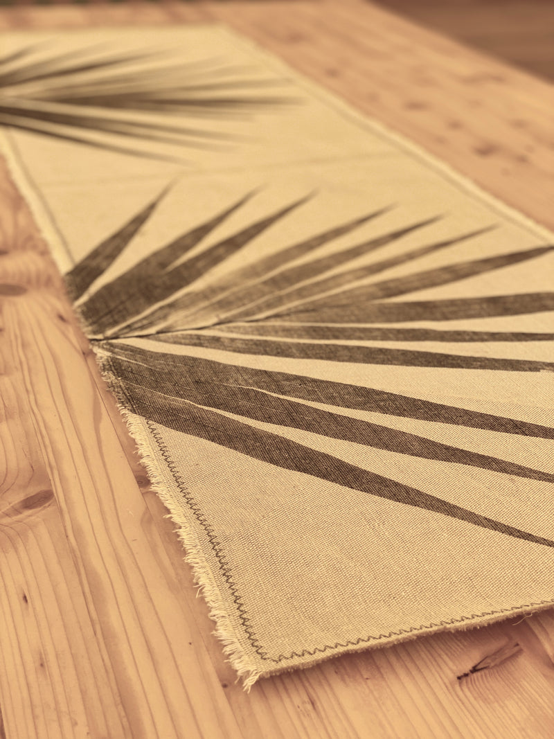 Hand-Printed Kentia Leaf Tablecloth | Cotton & Jute Blend | fuga in Sicily