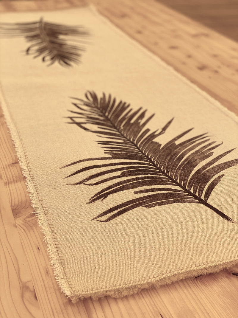 Hand-Printed Cycas Leaf Tablecloth | Cotton & Jute Blend | fuga in Sicily