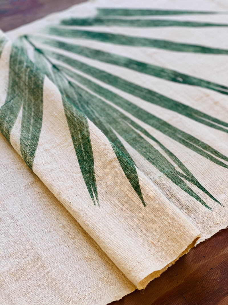 Hand-Printed Kentia Leaf Tablecloth | Cotton & Jute Blend | fuga in Sicily
