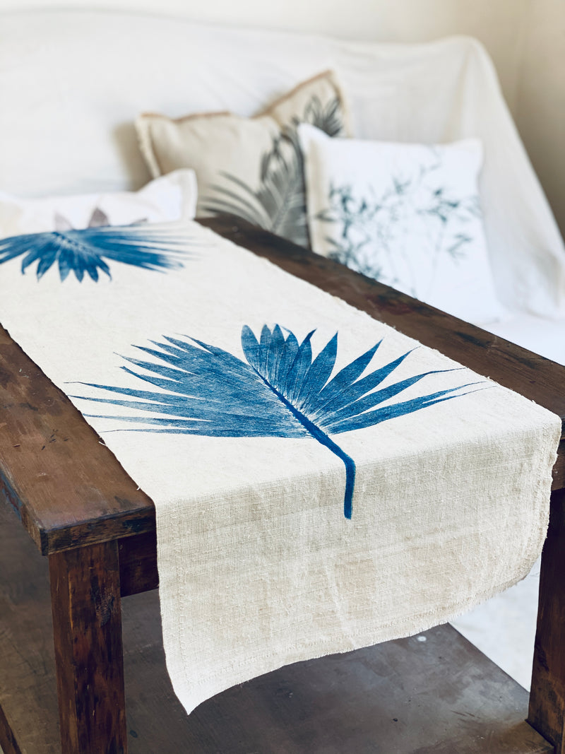 Hand-Printed Kentia Leaf Tablecloth | Cotton & Jute Blend | fuga in Sicily