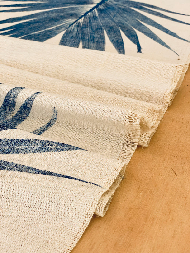 Hand-Printed Kentia Leaf Tablecloth | Cotton & Jute Blend | fuga in Sicily