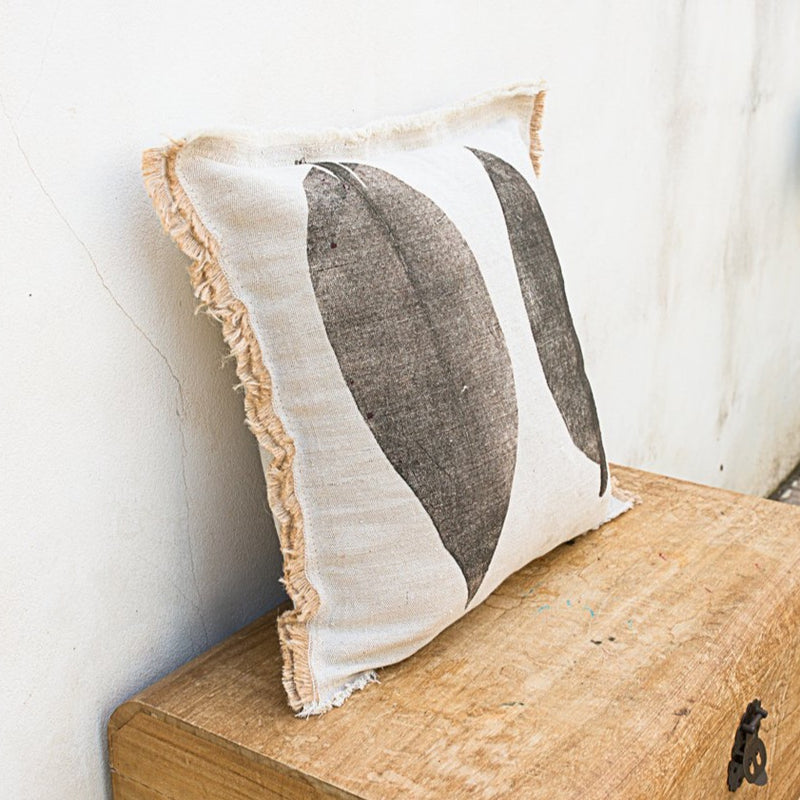 Hand-Printed Strelizia Leaf Cushion Cover | Cotton & Jute Blend | fuga in Sicily