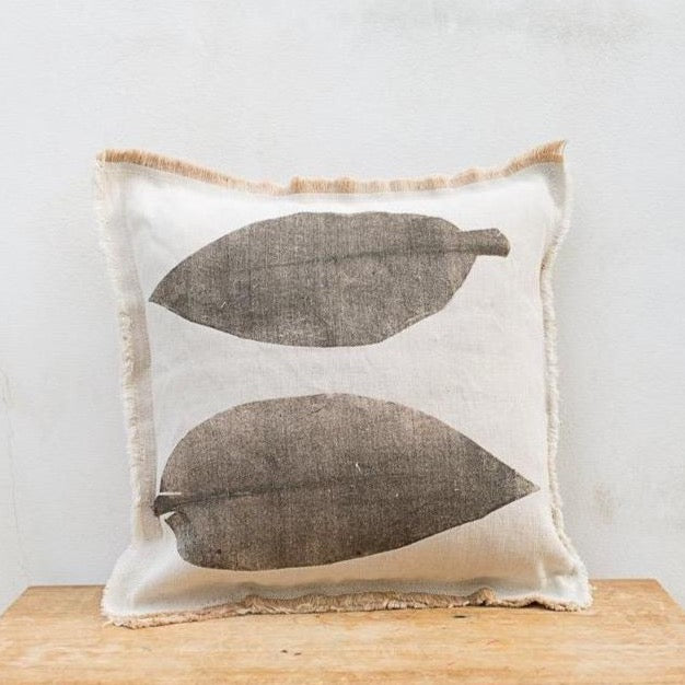 Hand-Printed Strelizia Leaf Cushion Cover | Cotton & Jute Blend | fuga in Sicily